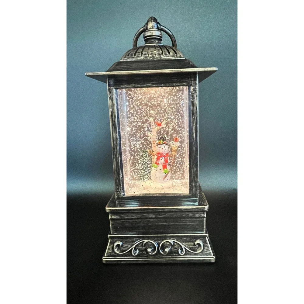 Christmas Forever Snowman with Broom‎ Glitter Lantern 10.5 Inch Bronze Lighted